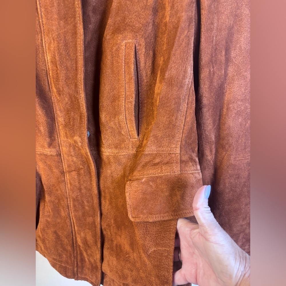Vintage Winlet Brown Suede Leather Jacket with Faux Fur Collar Size Medium - Picture 7 of 7